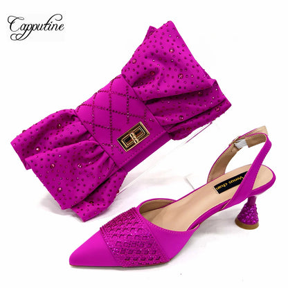 Fuchsia Women Shoes And Bag Set African Ladies Pumps Match With Handbag Sandals Clutch Fashion Escarpins Femmes Sandales CR838
