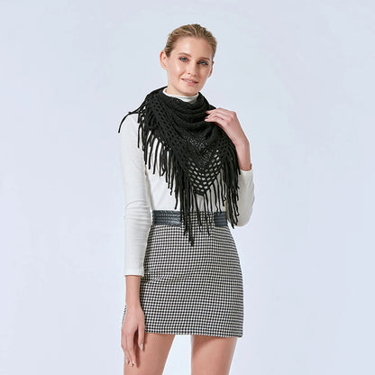 Knit Hollow Out Fake Collar Warm Tassel Shawl Scarf Fashion Pullover Lightweight Solid Knitted Large Scarfs Women Muffler Wrap
