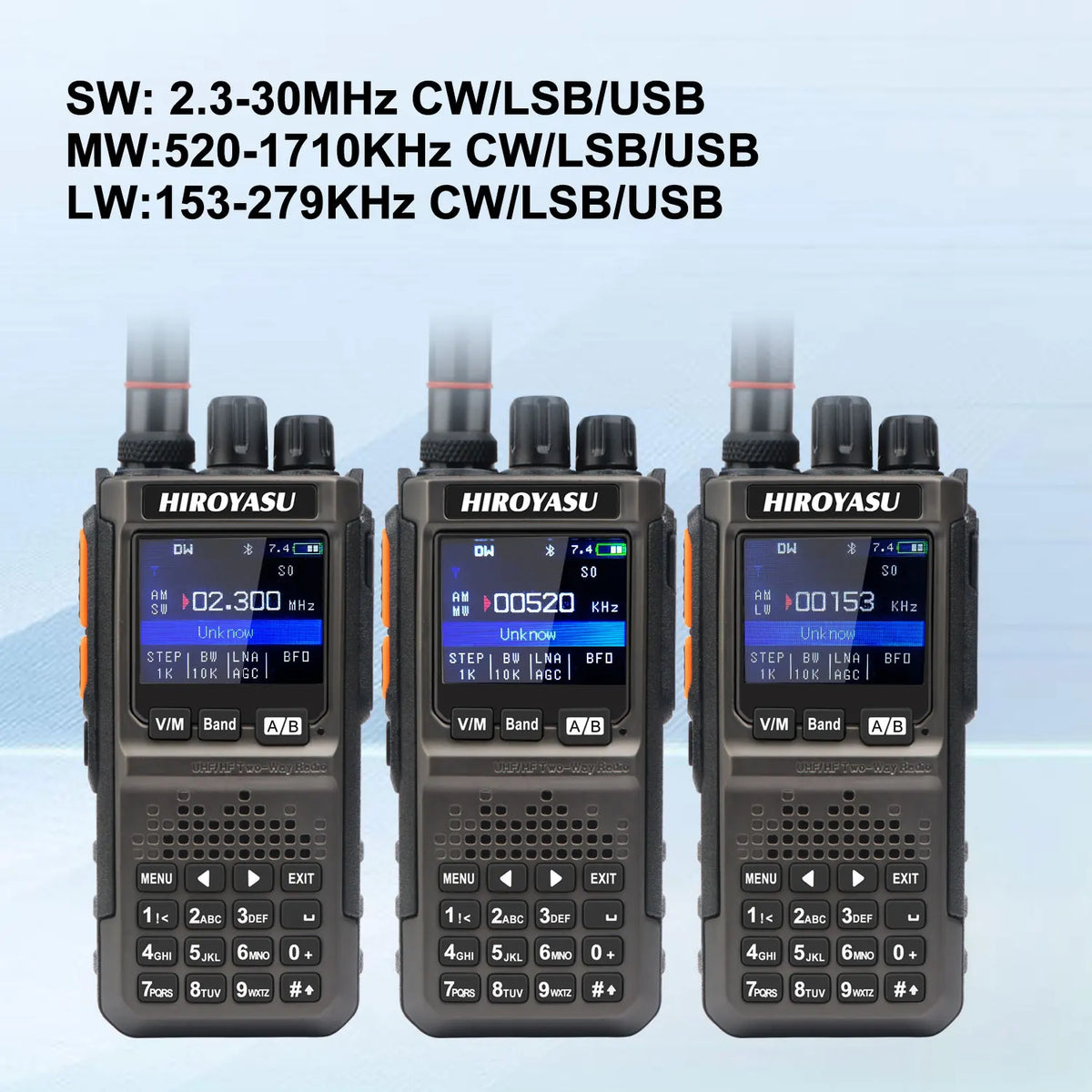 HIROYASU HI-E380 CB HF Aviation VHF UHF SW MW LW Shortwave Full Band FM AM SSB CW BT Program NOAA 10W Amateur Walkie Talkies