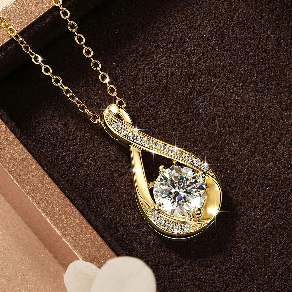 OXTAO Women Pendant Necklace Infinity Shiny 8mm 2ct D VVS1 Moissanite with Certificate Silver Color/Gold Color Wedding Party Daily Trendy Jewelry Accessories for Women Girl Mother's Day, Birthday Gift