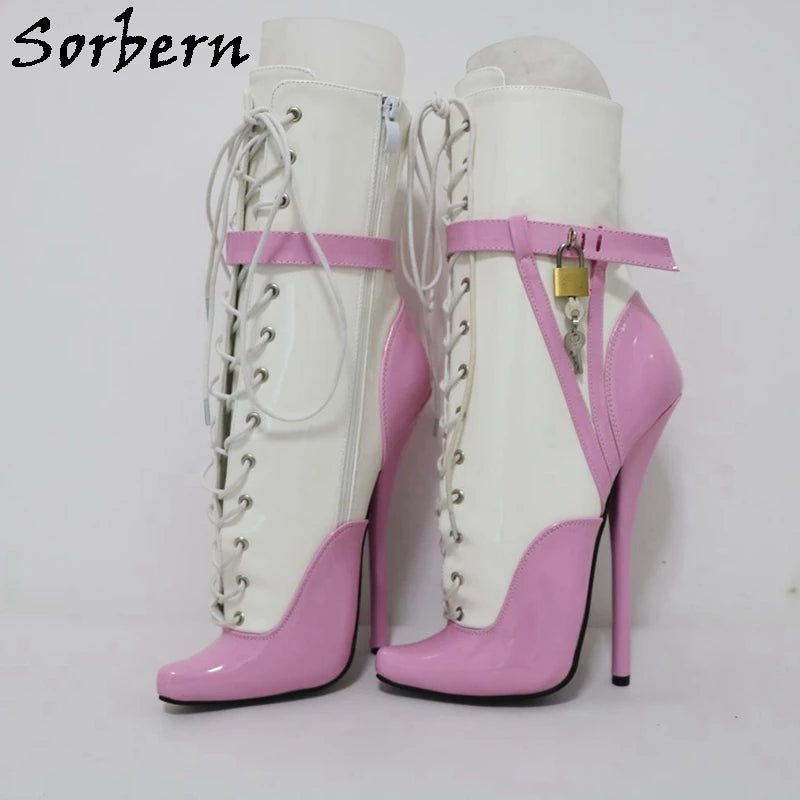 Sorbern Sexy Lockable Ankle Boots For Women Ballet High Heel Stilettos With Chains Sm Shoes Crossdresser Custom Colors