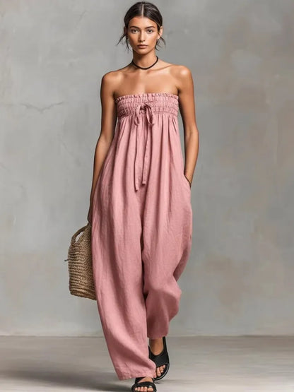 Solid Women Jumpsuits For Spring Summer Sleeveless Slash Neck Loose Fashion Streetwear Overalls Wide Leg Pants Trousers 2026