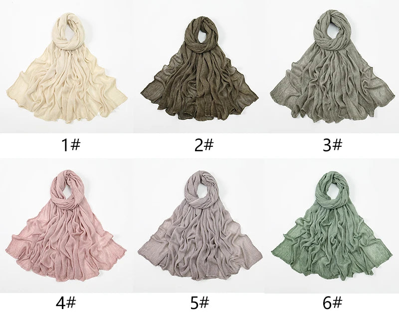 Fashion Crinkle Cotton Royan Hijab Scarf for Muslim Women Islamic Long Soft Shawls Wraps Short Tassel Bufanda Accessories