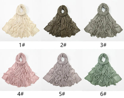 Fashion Crinkle Cotton Royan Hijab Scarf for Muslim Women Islamic Long Soft Shawls Wraps Short Tassel Bufanda Accessories