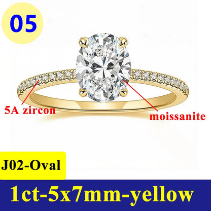 1-3CT Moissanite D Color VVS Diamond Women's Oval Radiant Ring S925 Silver Ring Plated White Gold Jewelry Rings for Women