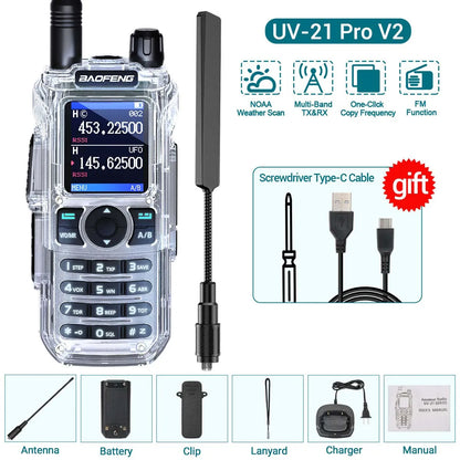 BAOFENG UV-21 PRO Auto Frequency Copy Walkie Talkie Ultra Long Range High Power Multi-Band Type-C Charger Portable Ham Radio