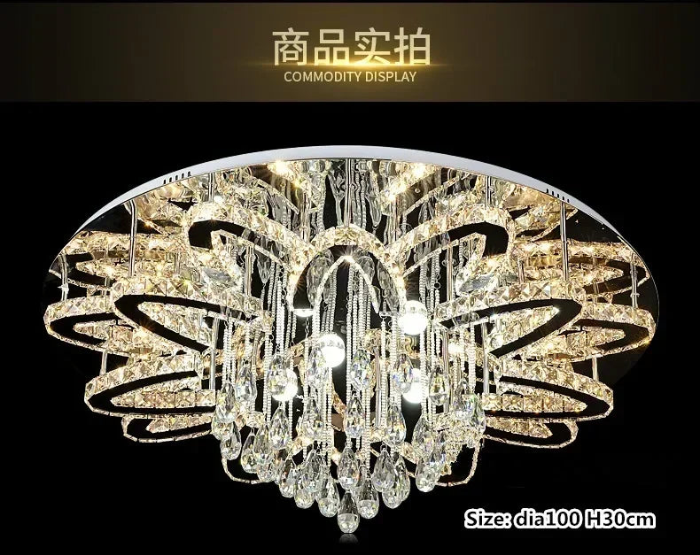 LED Modern Crystal Stainless Steel Round Dimmable RGB Chandelier Lighting Lamparas De Techo For Foyer Living Room Bedroom