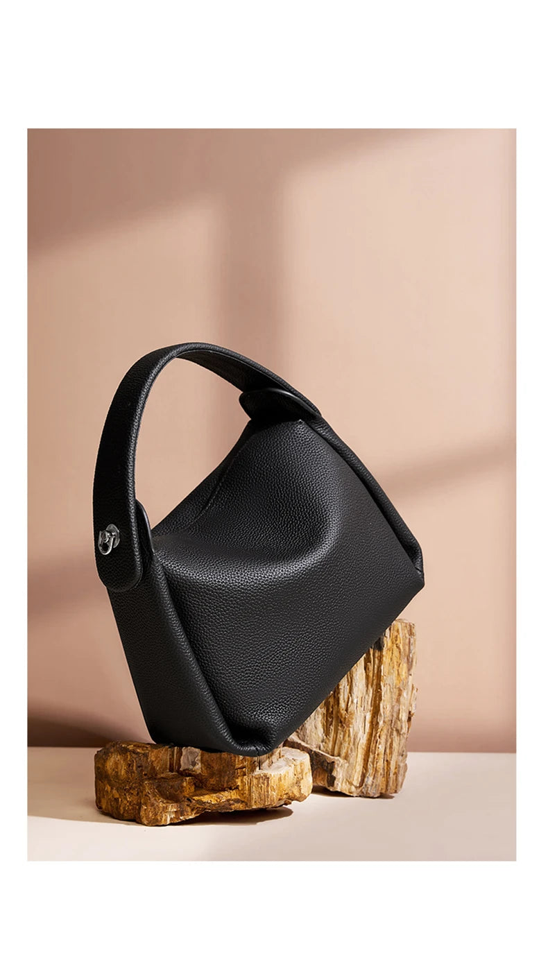Burminsa Cowhide Genuine Leather Tote Shoulder Bags For Women 2026 Luxury Designer Crossbody Purses Bucket Work Ladies Handbags
