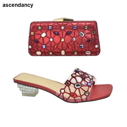 New Arrival Open Toe Shoes Clear Heels for Women Transparent Rhinstone Wedding Shoes Bride Women Shoe and Bag Set with Diamonds