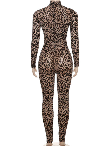 kliou Midnight Y2K Women Jumpsuits Hipster Leopard Print Full Sleeve Round Neck Slim Overalls Female Trend Party Club One Piece