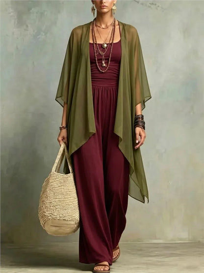 Summer New Sexy Bandeau One Piece Pants Set For Women's 2 Piece Casual Loose Fitting Wide-leg Pants Plus Shawl Tops Set Female