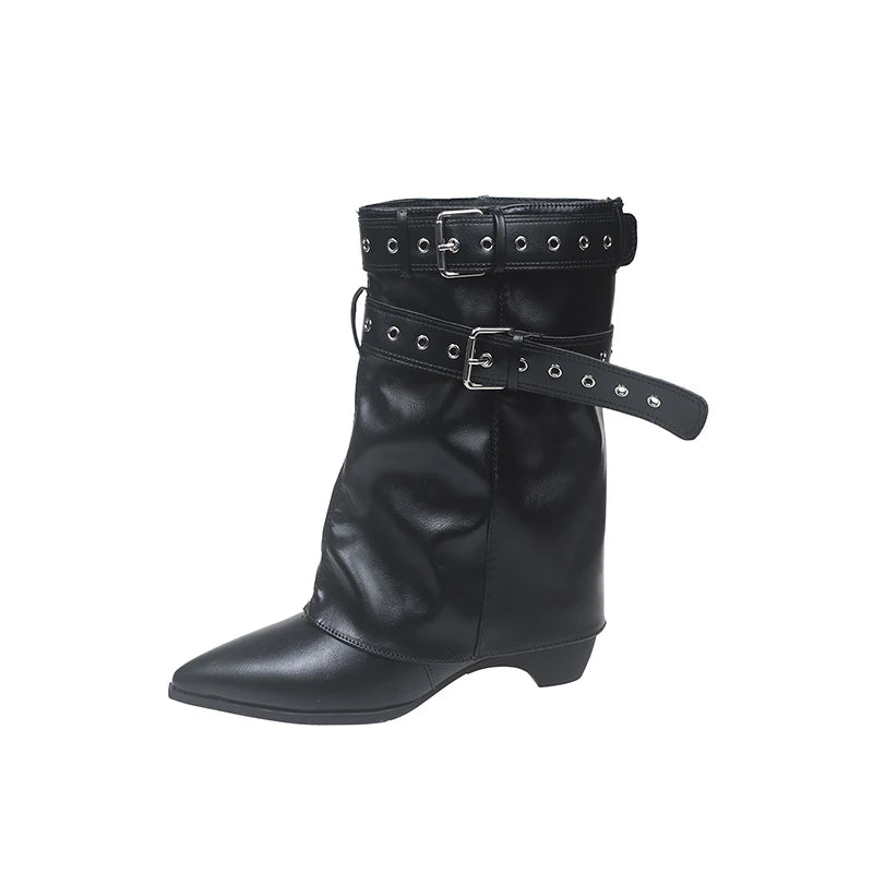 2025 Pointed Toe Women's Winter Boots Designer Mid Heels Elegant Shoes Pumps Fashion Boots New Trend Dress Gothic Ladies Boots