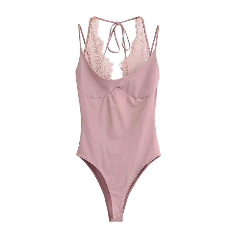 Women's Sexy Nightclub Party Pink Jumpsuit, Spliced Lace Sleeveless Tight-Fitting Jumpsuit, 2026 Fashion Women's Slim Top