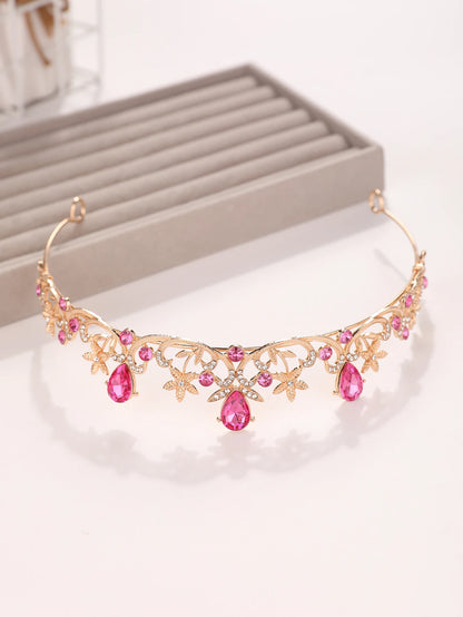 Golden Rose Gold Red Diamond Crown for Bridesmaid Headpiece Light Luxury Style Red Crystal Hairband. Wedding Dress, Formal Wear