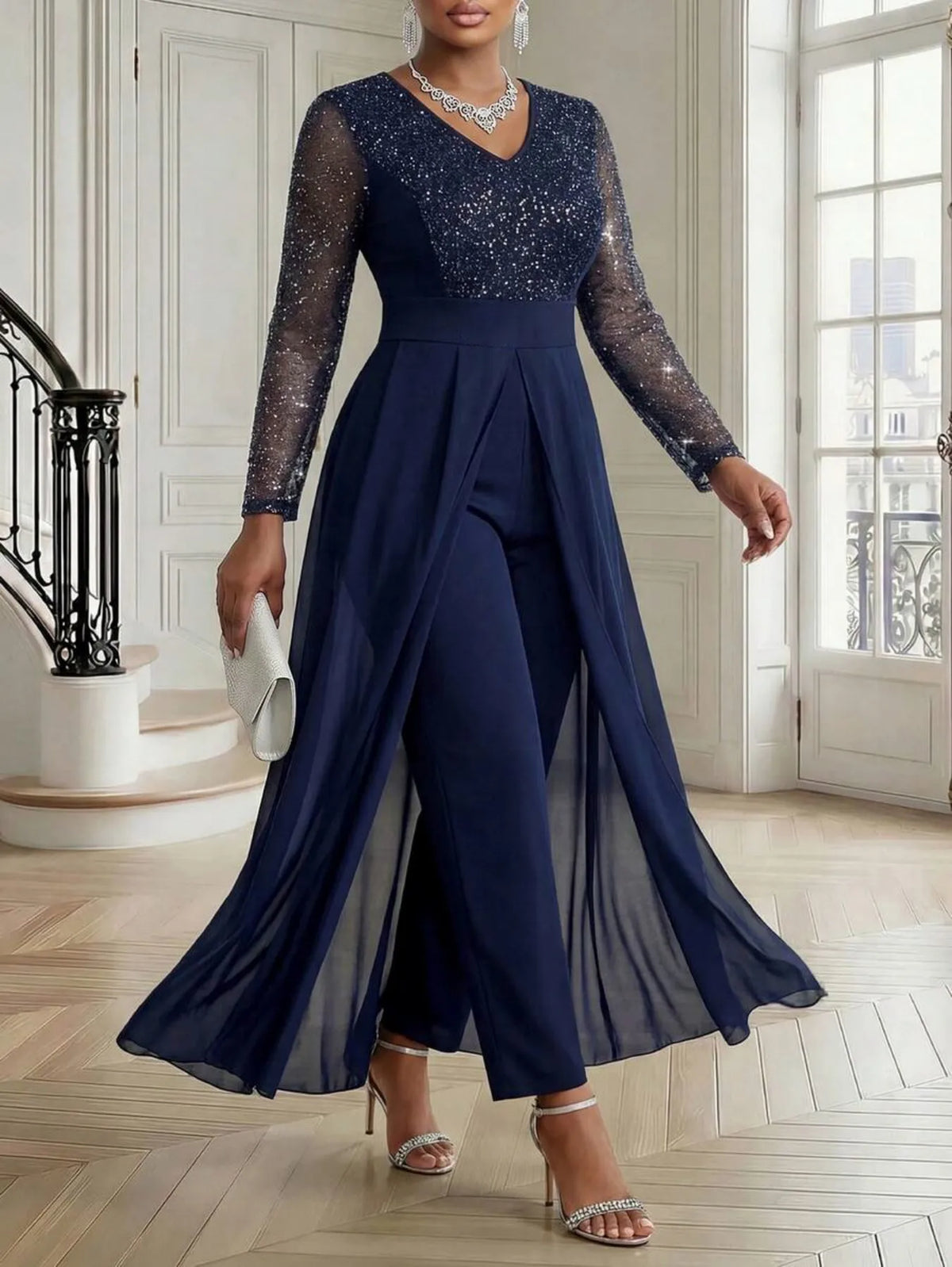 L-5XL Plus Size Women Clothes Jumpsuit Clothes Long Sleeve Urban Leisure Bodysuit New Wide Leg Jumpsuit Wholesale Dropshipping