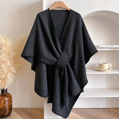 Women Poncho Winter Warm Shawl Double Sided Designer Thickening Blanket Luxury Scarf Female Cloak Cashmere Pashmina Cape Stole