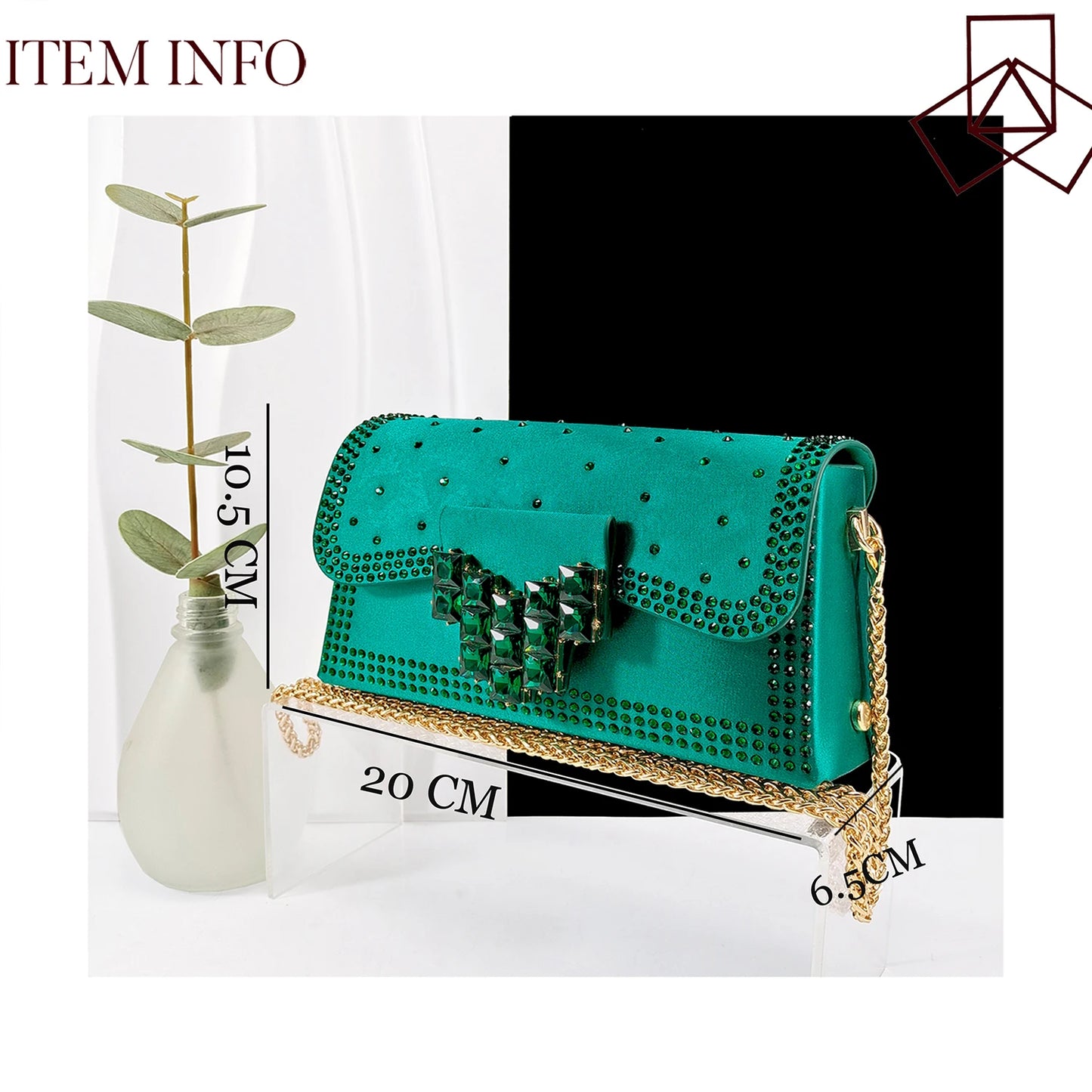 Queen Yan Green Color Rhinestone Comfortable Women's Pumps Heels And Bag Fashion Style Pointed-Toe Shoes For Farty  Occasion