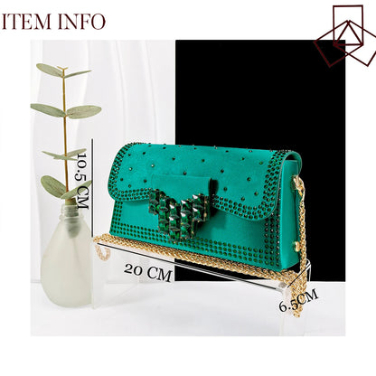 Queen Yan Green Color Rhinestone Comfortable Women's Pumps Heels And Bag Fashion Style Pointed-Toe Shoes For Farty  Occasion