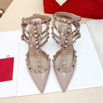 Women's sandals luxury Woman shoes Gladiator Summer 2026 New Rivet High-heeled Three Straps Ankle Fashion Designer Ladies Shoes