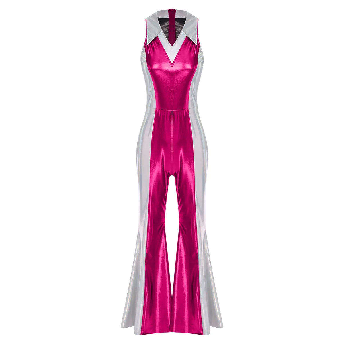 70s 80s Disco Costume Women's Streetwear Jumpsuit Shiny Clubwear Flared Long Pants Rompers Flares Metallic Hippie Party Outfit