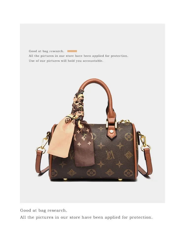 Luxury OULAIMEIZI 2026 New Fashion Retro Classic Letter Printed Designer Boston Bag Temperament Trendy Shoulder Bags for Women