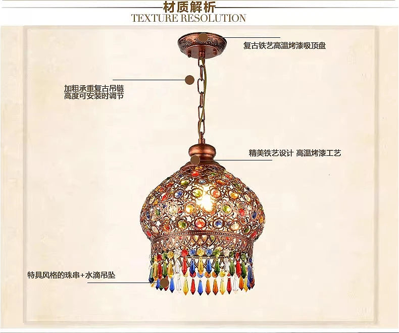 design lamp pendant lighting crystal Bohemia Retro droplight Iron handmade pendant lights for restaurants hanging lights bedroom