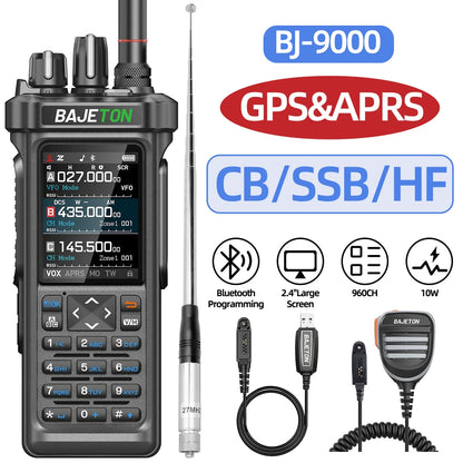 BAJETON BJ-9000 Walkie Talkie CB/SSB/HF 27Mhz Bluetooth Programmable GPS APRS 10W Long Rang For RT-950 RT-950 PRO Ham Radio