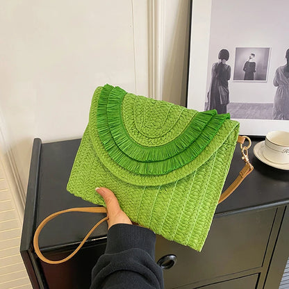 Raffia Straw Weaven Bags Fashion Ladies Wrist Clutches Summer Women Shoulder Crossbody Bags Handmade Handbags Purse Beach Bag