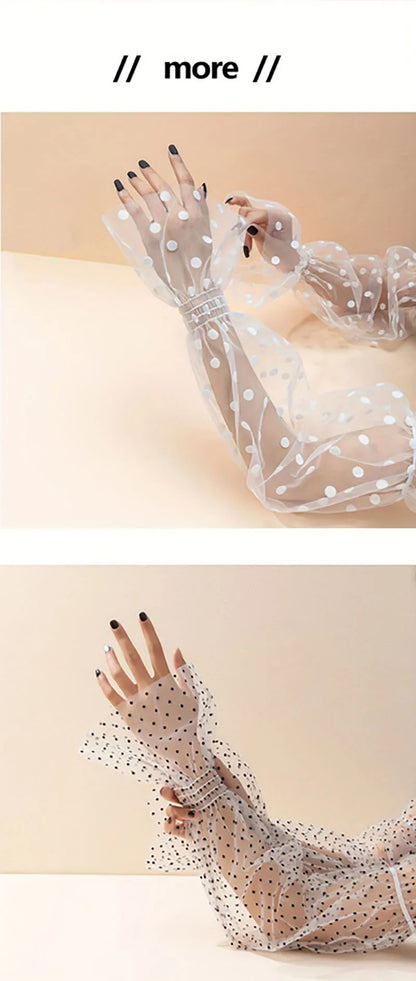 Summer Thin Mesh Sun Protection Sleeve for Women's Dress Decoration, Long Sleeve for Wedding Dress Accessories, Black Dots