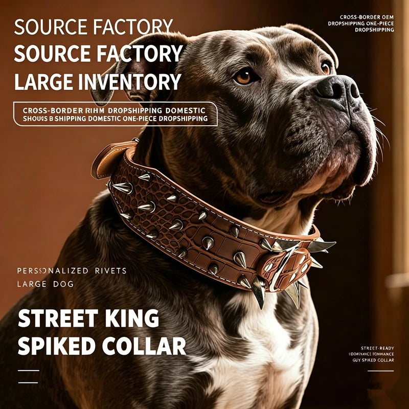 5CM Wide Spiked Studded Dog Collar Anti-Bite PU Leather Pet Collar for Large Dogs Pitbull Mastiff Pet Supplies Accessories