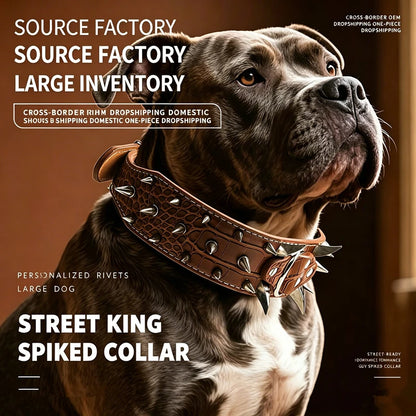 5CM Wide Spiked Studded Dog Collar Anti-Bite PU Leather Pet Collar for Large Dogs Pitbull Mastiff Pet Supplies Accessories