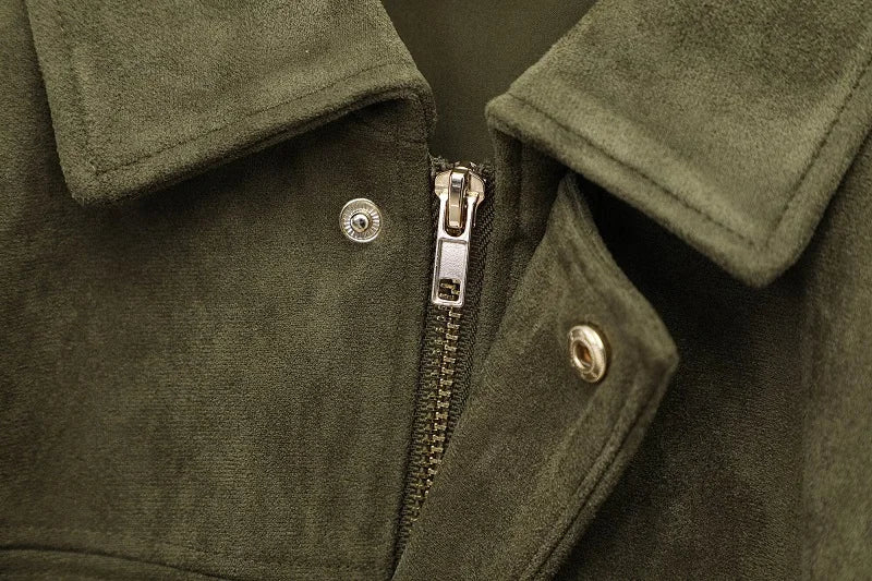 MUJER Faux Suede Bomber Jackets for Women Zip Oversized Jacket Woman Outerwears Padded Varsity Jackets Streetwear Women's Coats