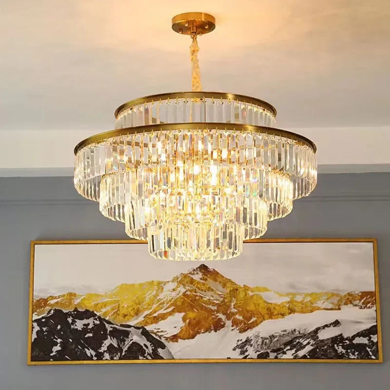 Modern Luxury Crystal Chandelier Gold Ceiling Pendant Lights for Living Room Chandeliers Villa Kitchen Decoration Round Lamp