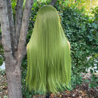 Green 13x4 Lace Front Wigs for Women 26 Inch Long Straight Synthetic Hair Wig Glueless 150% Density Natural Looking