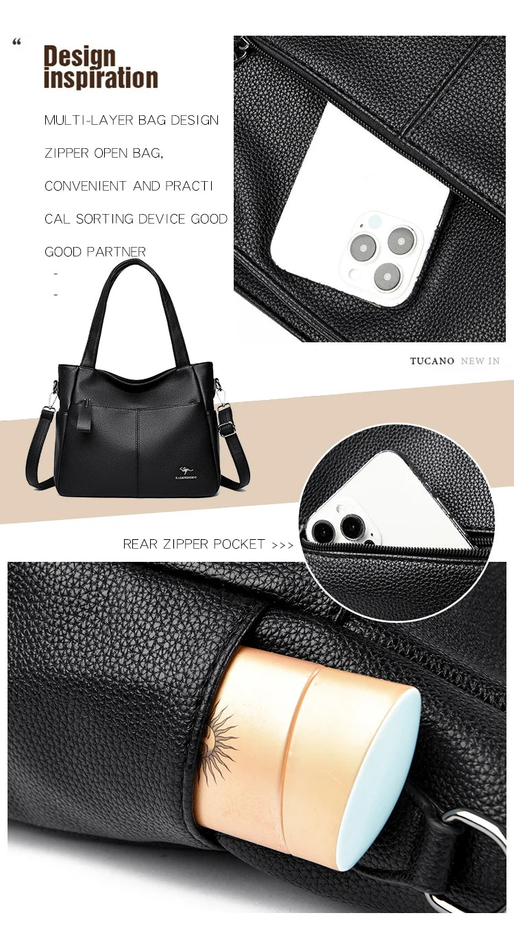 High Quality Soft Leather Shoulder Crossbody Bags For Women Large Capacity Luxury Bag Brand Designer Casual Handbag Sac A Main