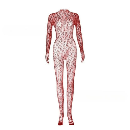 Toucheart Sexy Mesh Jumpsuit Women's Underwear Long-sleeved Jumpsuit Fishnet Top with Closed Crotch Perspective Sexy Jumpsuit