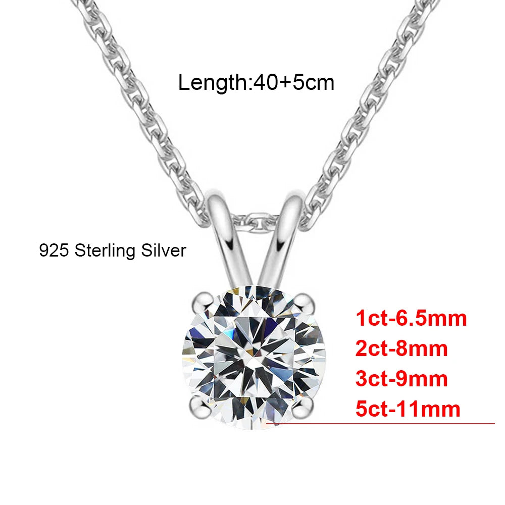 BXINY 1-5CT Brilliant Round Cut Moissanite Pendant Necklace Pure S925 Silver Certified Solitaire Diamond Neck Chain Gift Jewelry
