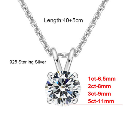 BXINY 1-5CT Brilliant Round Cut Moissanite Pendant Necklace Pure S925 Silver Certified Solitaire Diamond Neck Chain Gift Jewelry