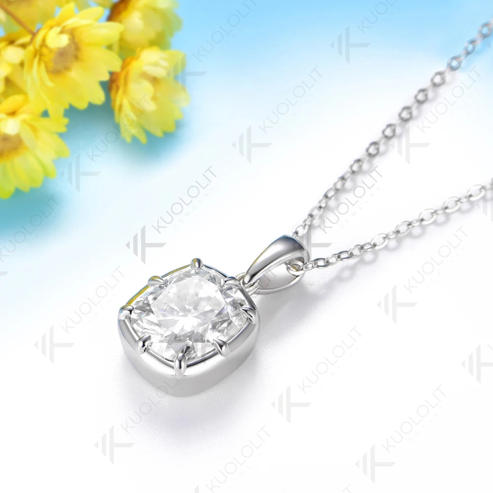 Kuololit 2.5CT Moissanite Cushion Cut Necklace for Women Solid 585 14K 10K White Gold Necklace for Christmas Gifts Engagement