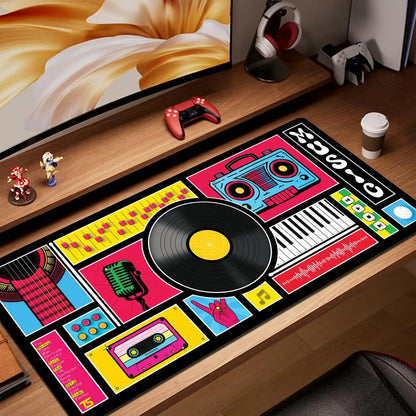 HYBXAXC Audio Cassette Large Mouse Mat Art Mousepad Big Rubber Base Mouse Pad Music Deskpad Extended Mat 400x900 Office Tablepad