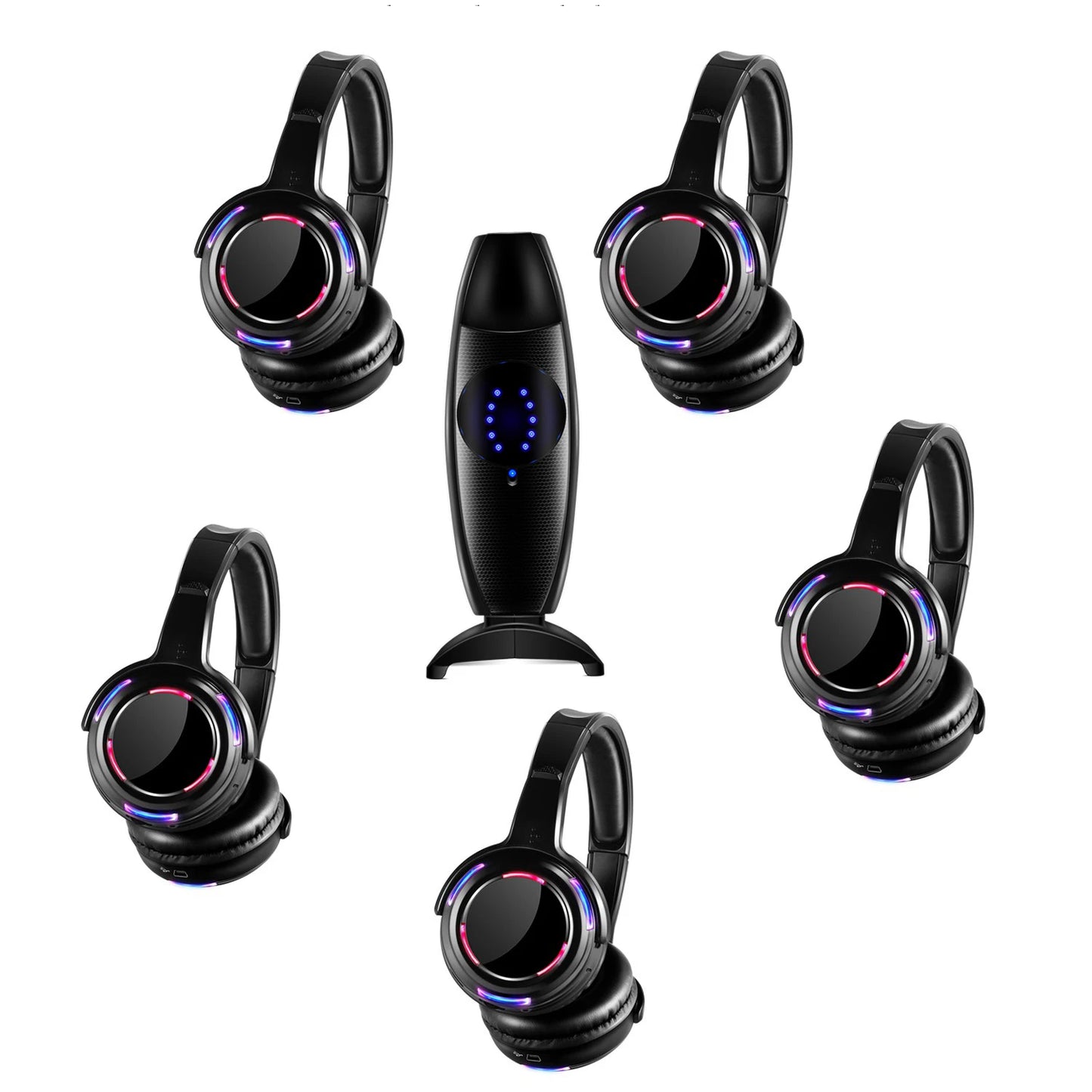 LED Transmitter Silent Disco Headphones for Quiet Events Parties Meetings Yoga - Adjustable Volume Wireless Music Headsets