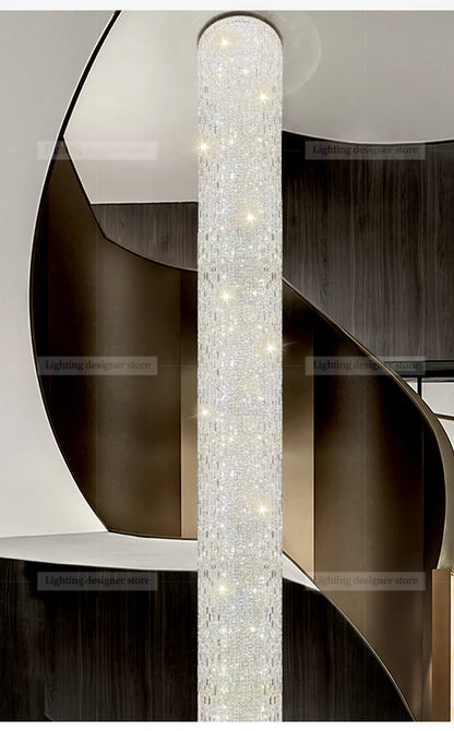 Crystal Spiral Stairs Chandelier Luxury Villa Staircase Chandelier Duplex Loft Hanging Lamp Customized Long Led Pendant Light
