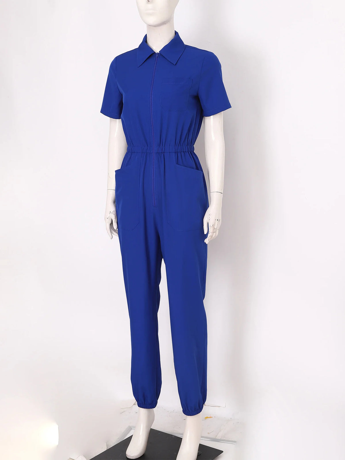 Womens Scrubs Jumpsuit Soft Stretch Medical Scrub Set with Pockets Front Zipper Elastic Waist Jogger Pants Nurse Doctor Workwear