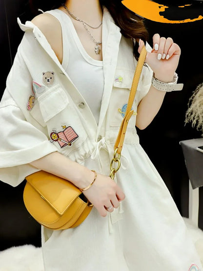 Denim Jumpsuits Loose Korean Style Casual Short Sleeve Playsuits One Piece Outfits Women Clothing Lace-up Waisted Wide Leg Pants
