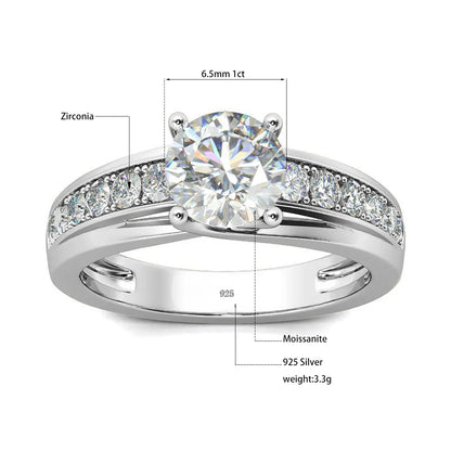 Luxury 1 Carat Moissanite Ring For Women Solid 925 Silver Rhodium Plated Luxury Wedding Jewelry With Certificate Gift Female Hot