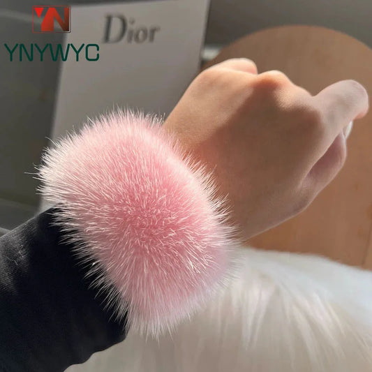 2026  Real Mink Fur Cuffs Sex Hand Arm Warmers Natural Mink Fur Cuffs Wristbands Female Warm Rabbit Hair for Women Manga