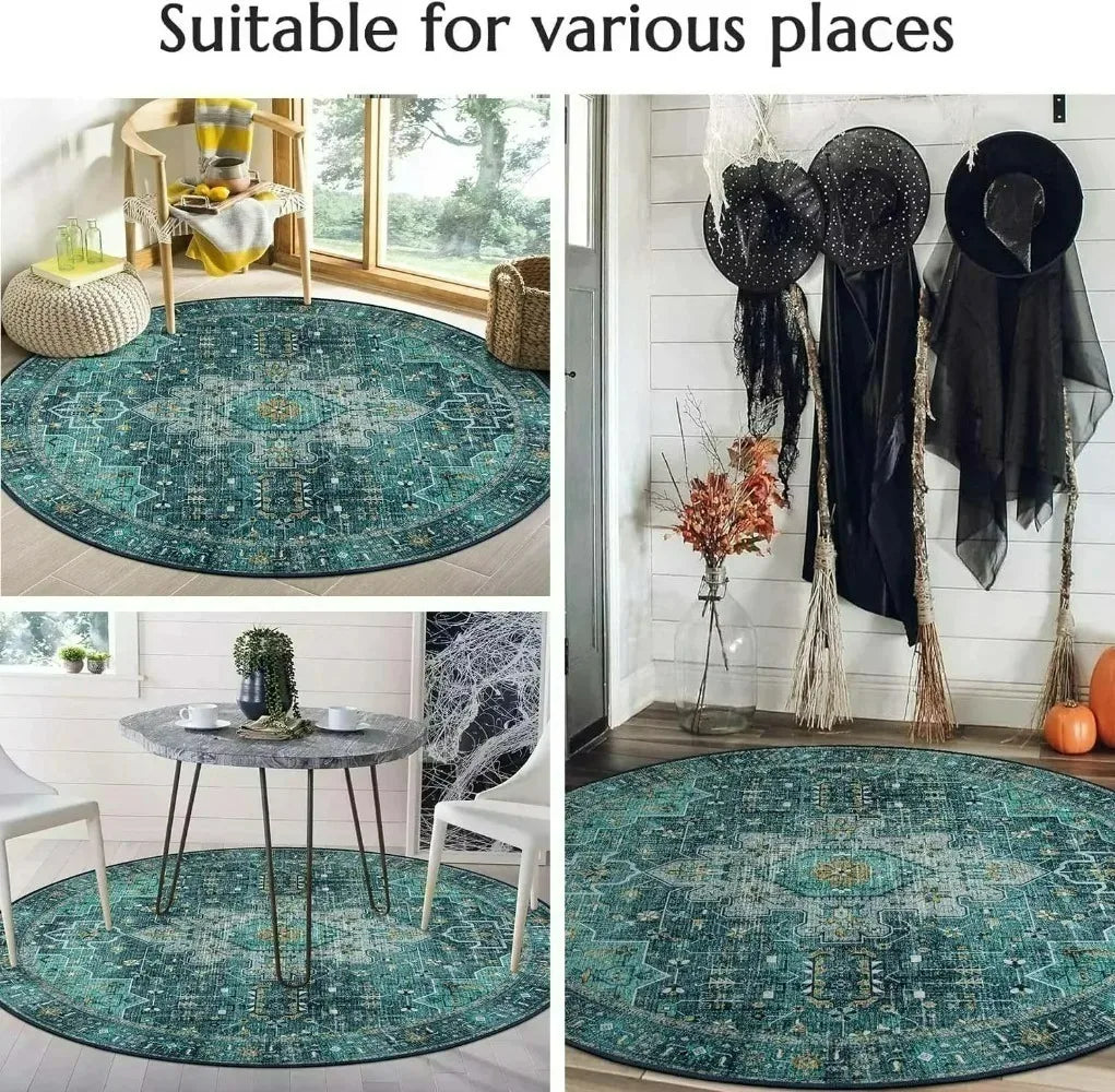 Nordic Style Round Rug – Soft Anti-Slip Abstract Carpet for Bedroom & Light Luxury Living Room Decor Light Green Anti-Slip