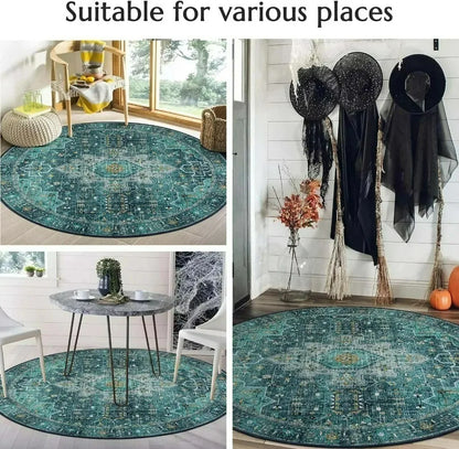 Nordic Style Round Rug – Soft Anti-Slip Abstract Carpet for Bedroom & Light Luxury Living Room Decor Light Green Anti-Slip