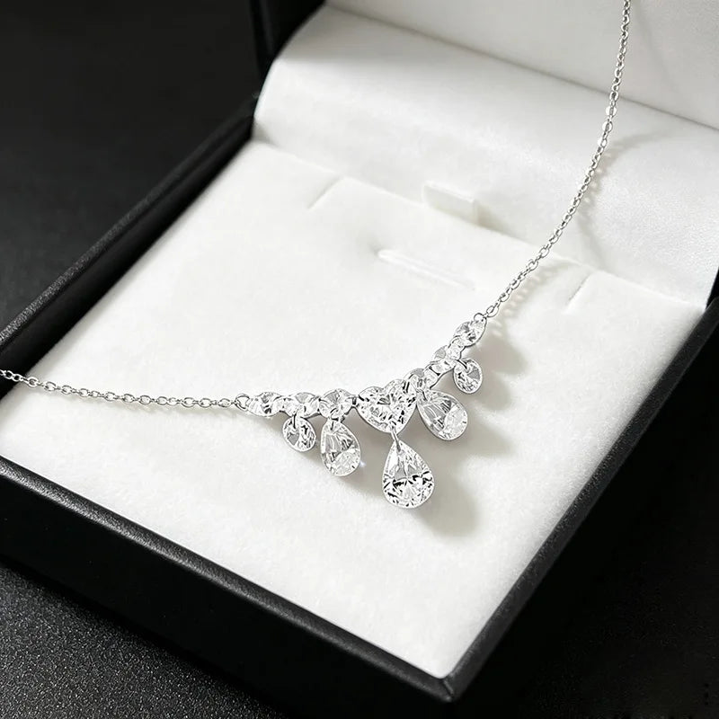 Luxury 18K white Solid Platinum PT950 certifid multi-diamond love water drop necklace female dinner bride date clavicle chain