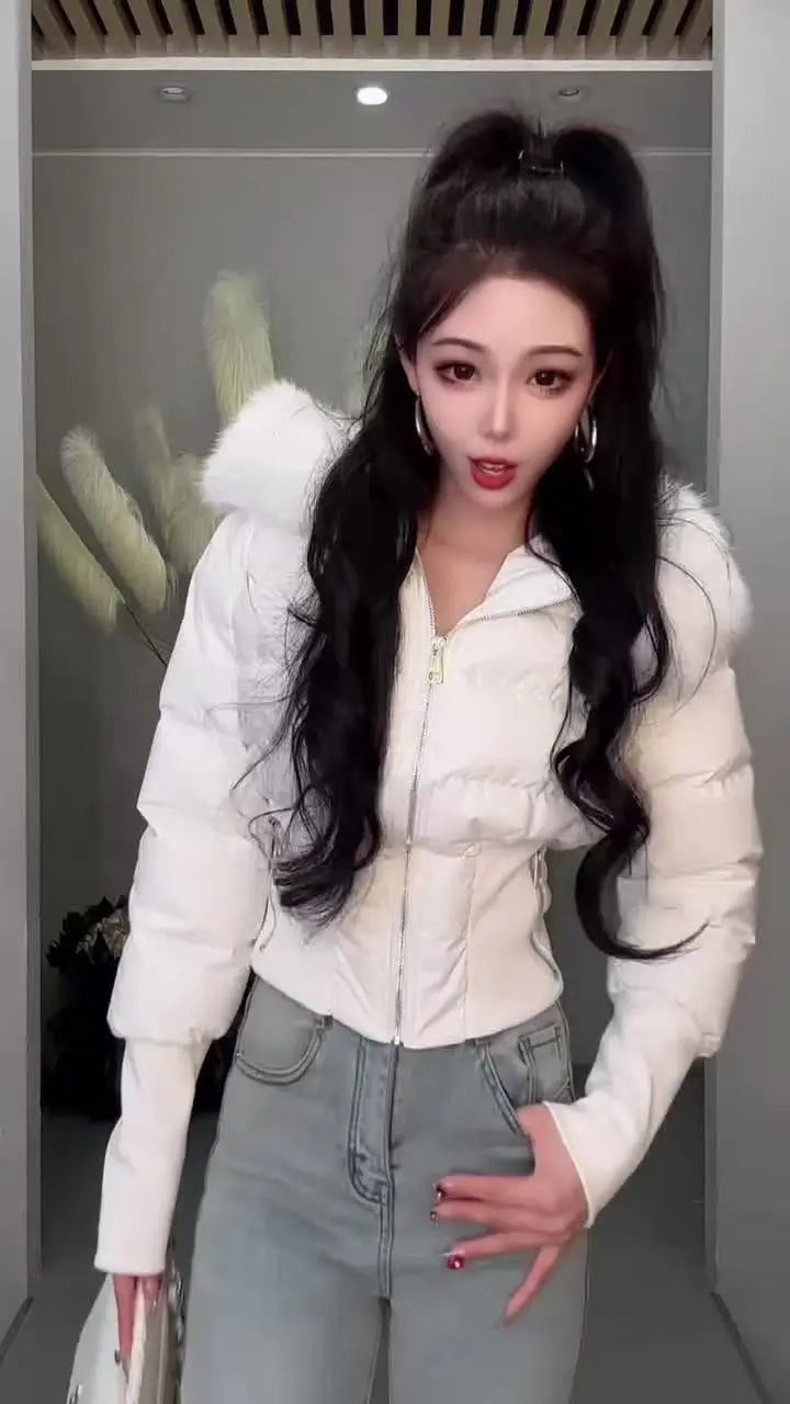 2026 Small Waist Short Cotton Clothes Large Fur Collar Heavy Industry Design Waist Slimming Versatile Fashionable Cotton Clothes